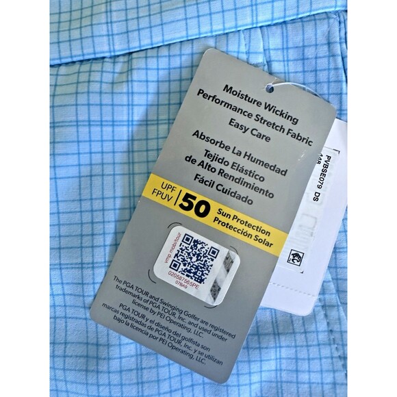 PGA TOUR Men's Check Print Performance Stretch 8" Golf Shorts Cyan Blue 38 - Picture 4 of 7